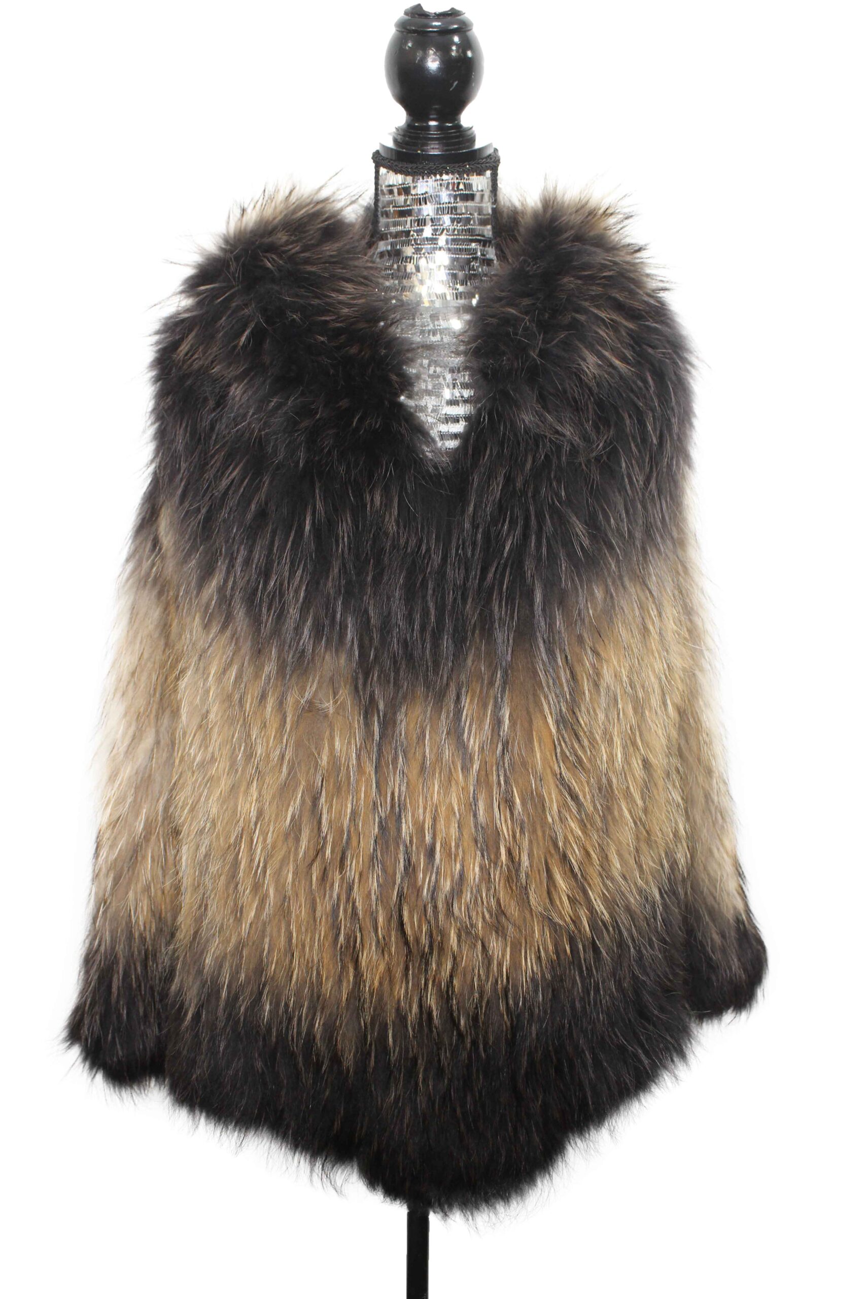 Natural Finnish Raccoon Poncho w/ Hood - Elmar Furs